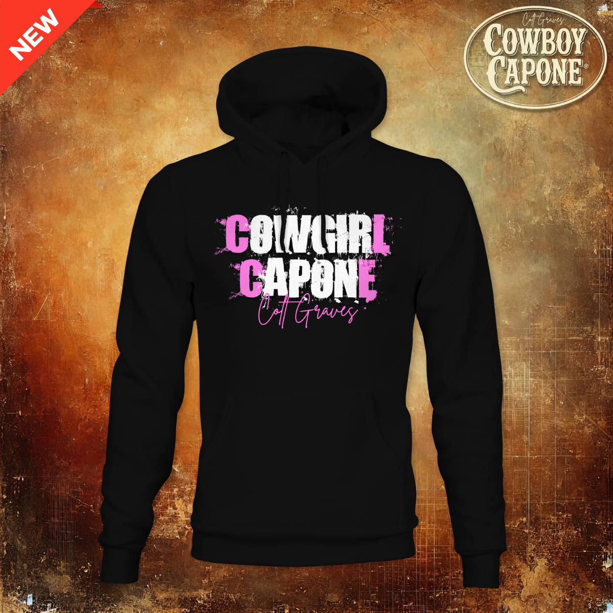 Cowgirl Capone Splatter Front Logo Ladies Hoodie