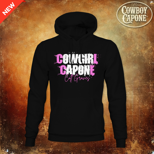 Cowgirl Capone Splatter Front Logo Ladies Hoodie